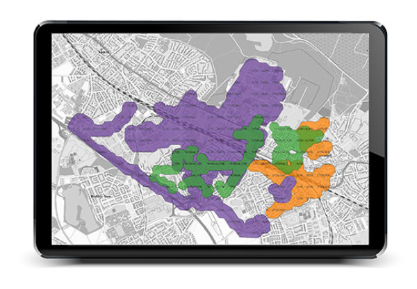 Section of a layer of mobile cells and available WLAN hotspots in a map