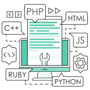 Pictogram of different programming languages, software development