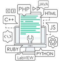 Piktogramm mit Programmiersprachen Softwareentwicklung