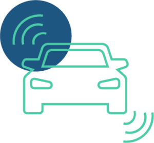 Icon eines grünen Autos für v2x mobile kommunikation
