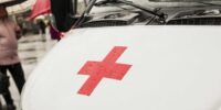 Red cross symbol on an ambulance