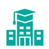 Icon einer Bildungseinrichtung mit Absolventenhut – Darstellung für Schule, Universität, Hochschule oder Bildungseinrichtungen allgemein.