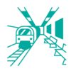 Icon einer U-Bahn oder S-Bahn in einem unterirdischen Bahnhof mit Gleisen, Sitzbänken und Tunnel – Symbol für öffentlichen Nahverkehr, Bahninfrastruktur oder städtische Mobilität.