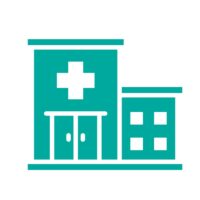 Icon eines Krankenhauses mit Kreuzsymbol – Symbol für medizinische Einrichtungen mit Inhouse-Funkversorgung