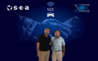 hand shake on blue background and in front CEO of SEA and CEO of ZOX
