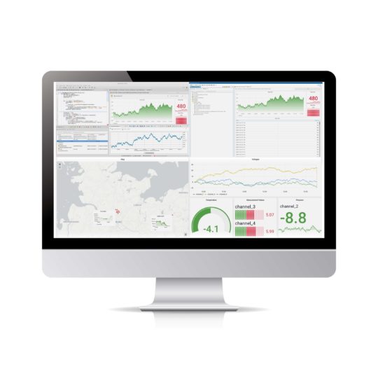 monitor with Map display of sensor or plant locations and dashboard for quicklook evaluation