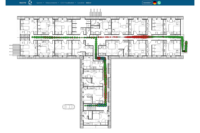 Architectural floor plan of rooms showing WLAN network propagation