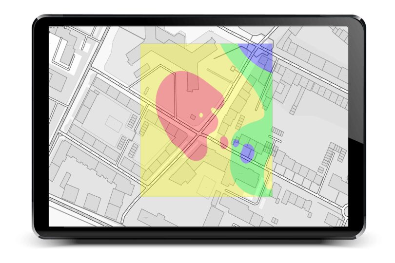 Tablet mit Kartendarstellung für ein Beispiel: Grafische Interpolation für die Visualisierung eines WLAN Access Points
