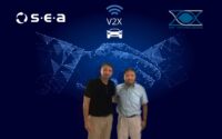 hand shake on blue background and in front CEO of SEA and CEO of ZOX