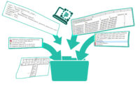 Illustration zur Datensammlung bei der Funkvermessung – strukturierte Zusammenführung von JSON-, Log-, Bild- und Grundrissdateien in einer zentralen Projektmappe.