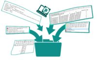 Symbolische Darstellung digitaler Dokumentation: Berichte, Heatmaps und Netzanalysen fließen gesammelt in ein Projekt-Dossier