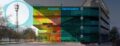 Visualization of mobile signal distribution and indoor network coverage across multiple floors of a modern glass building.