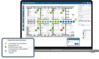 Software-Oberfläche zur Interpolation von Signalstärkemessungen auf einem Gebäudegrundriss – Visualisierung von Messpunkten mit Farbskala, Konfigurationsoptionen für Sensoren, Messdaten und Interpolationsmodi zur Auswertung der Funkabdeckung.